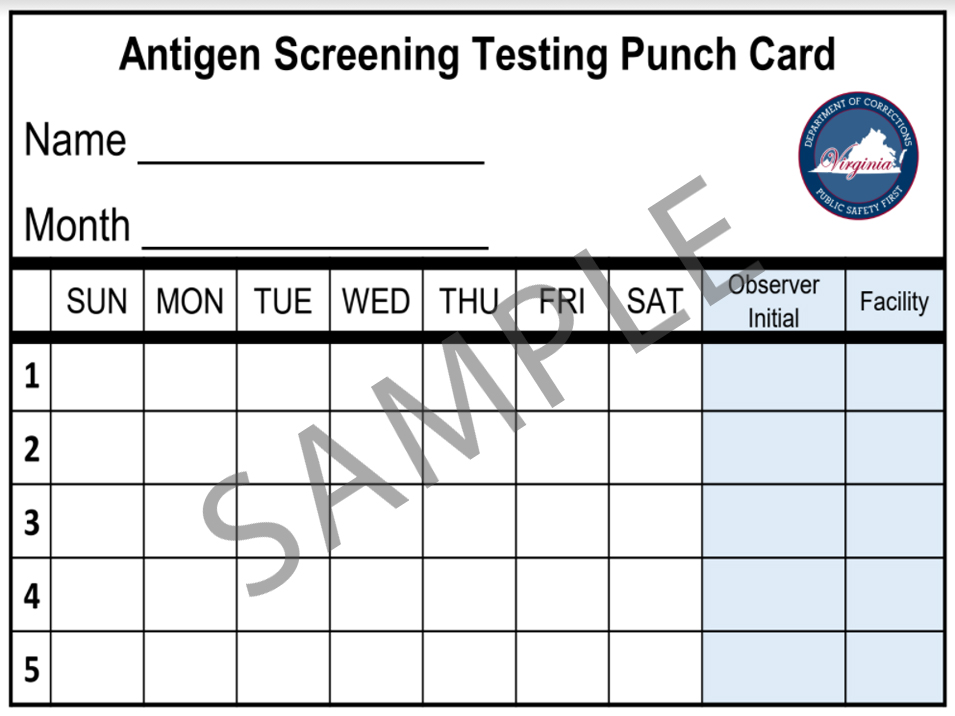 Antigen Screening Test Punch Card